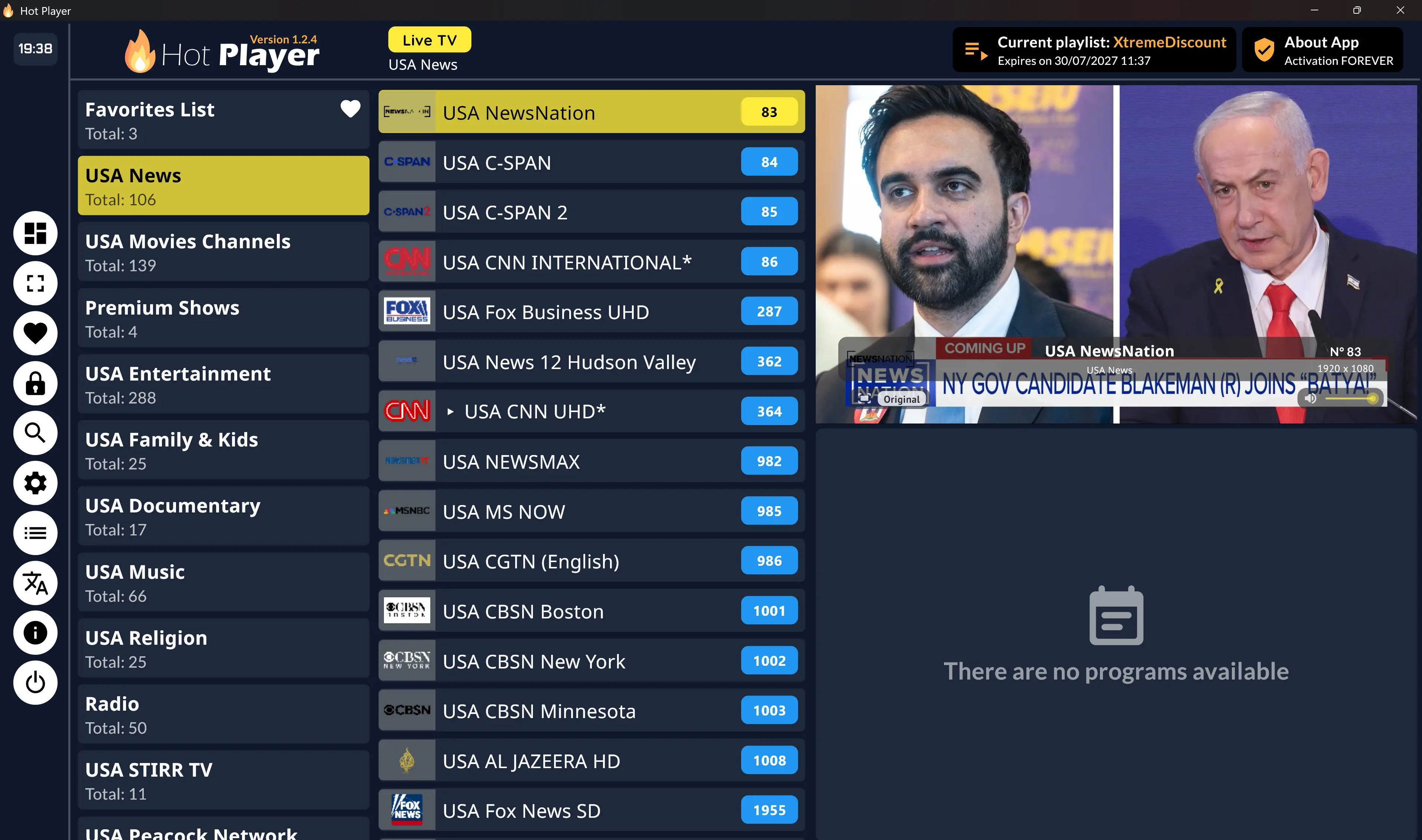 HotPlayer Live TV IPTV screen