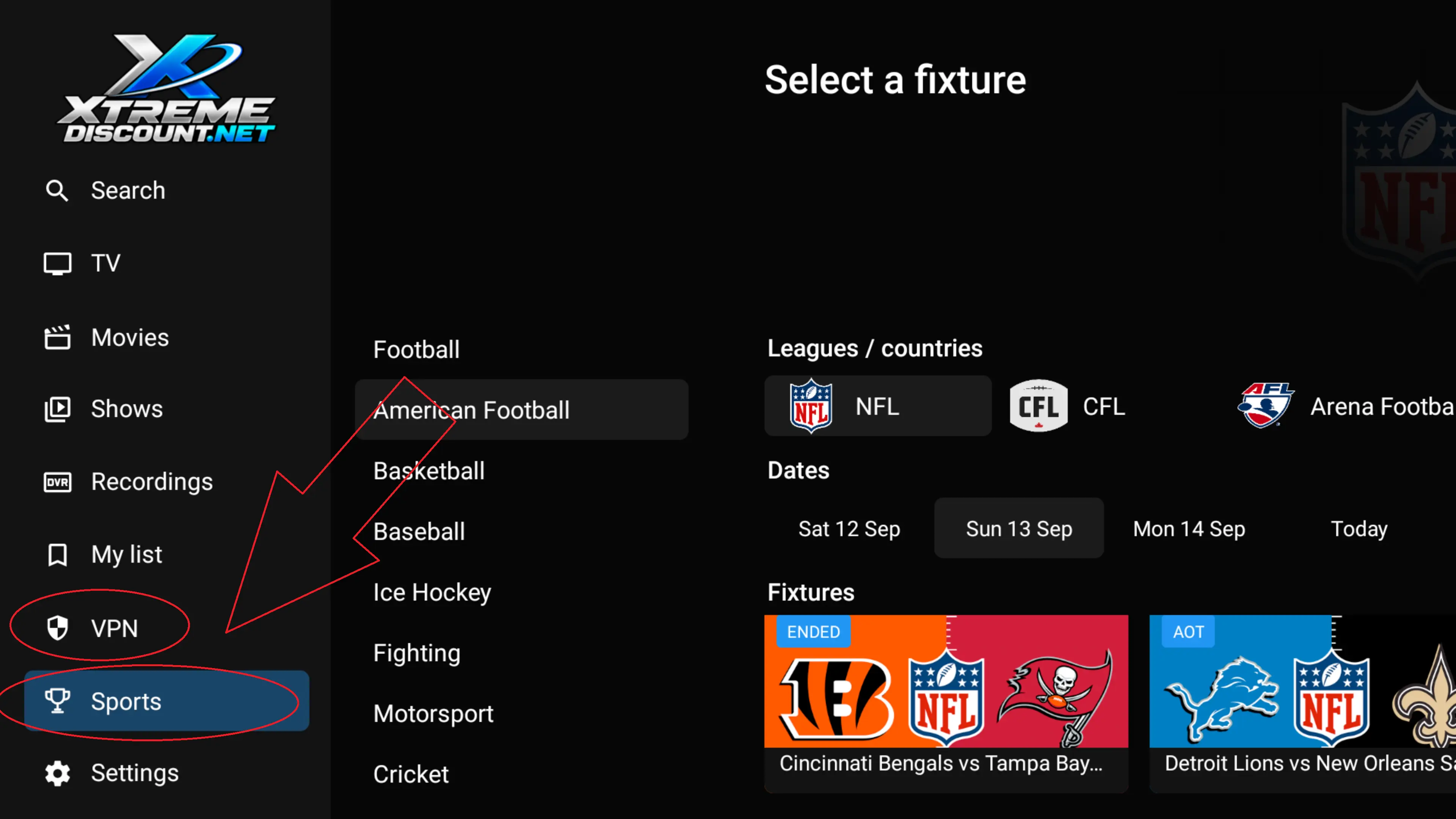 XtremeDiscount.net app custom Sports and VPN sections