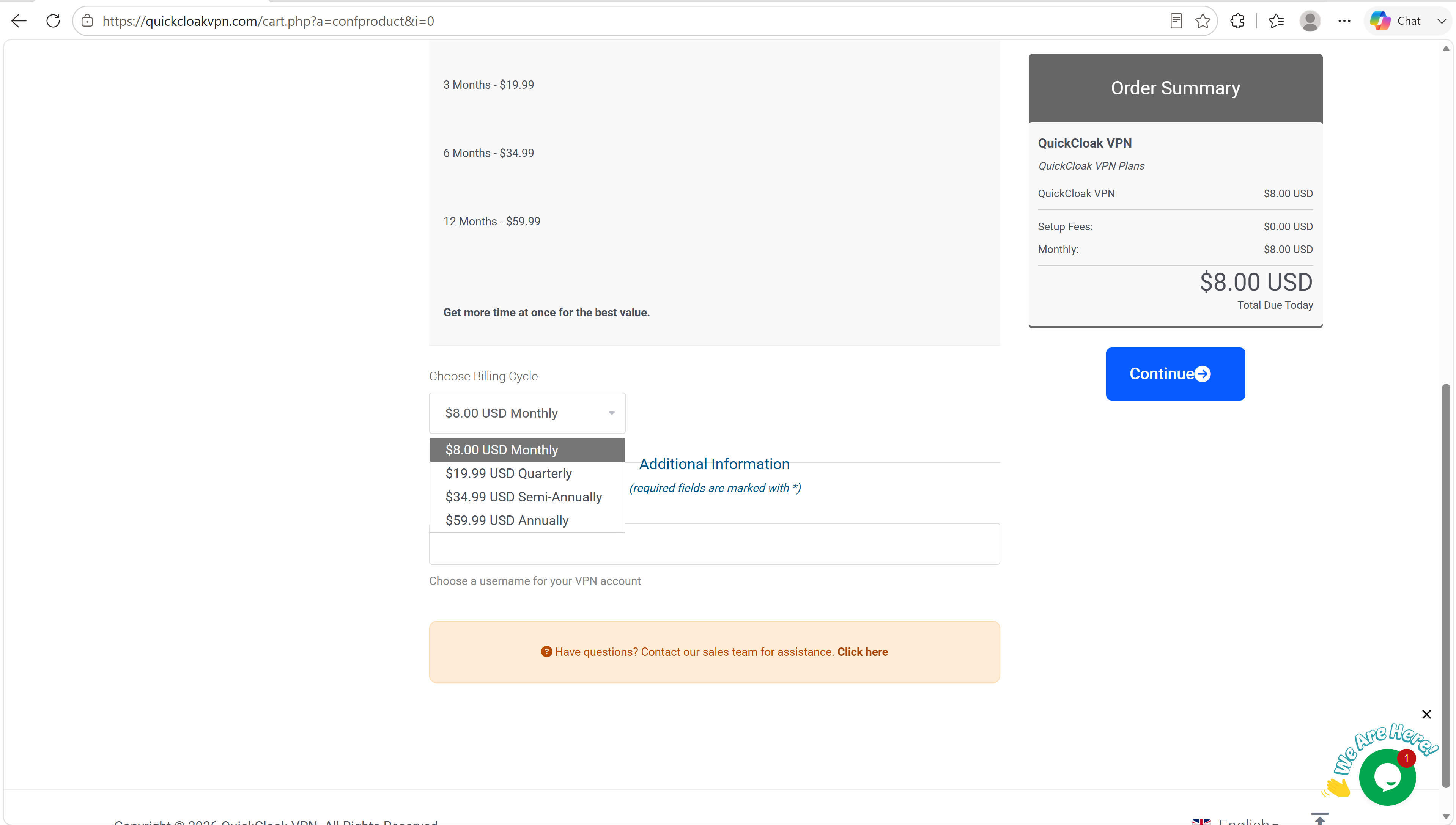QuickCloakVPN VPN billing cycle options