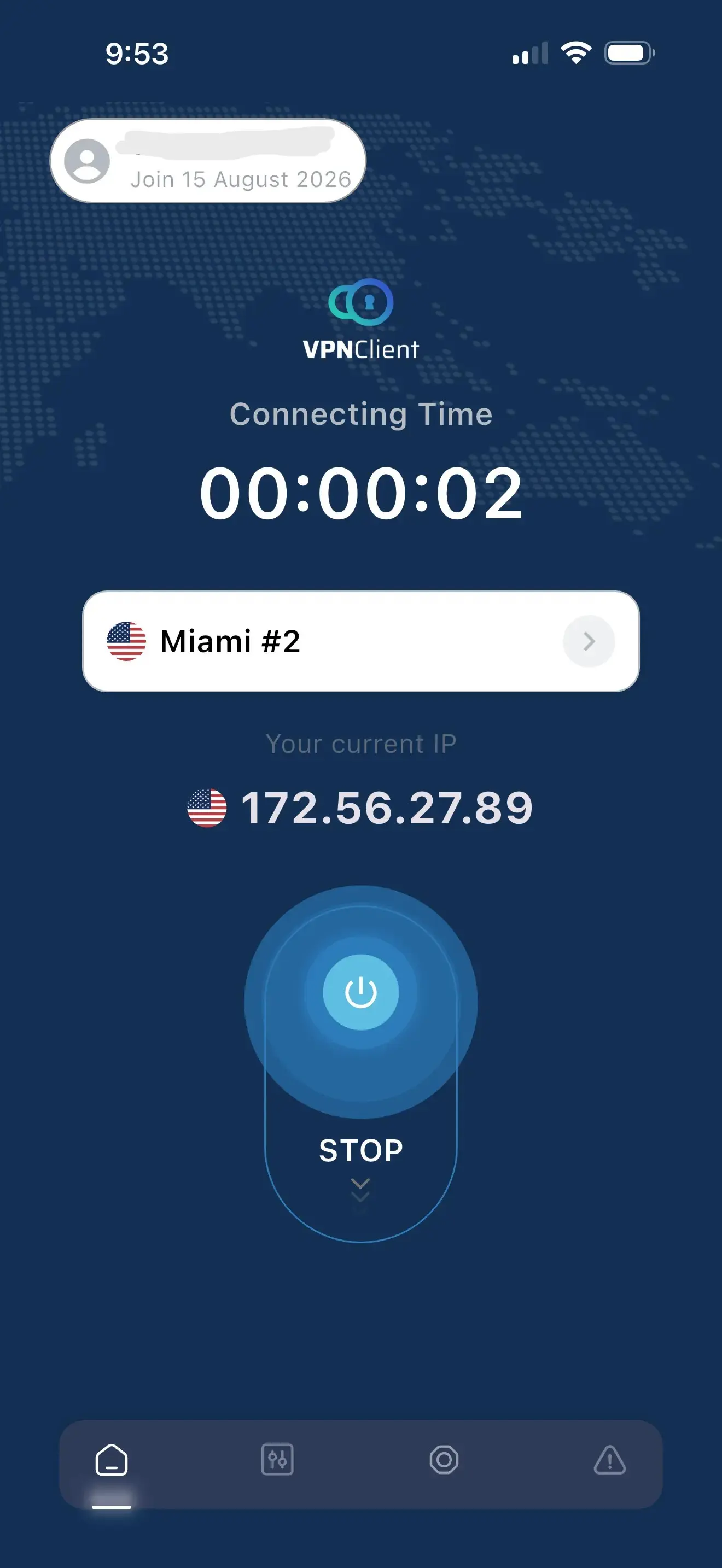 QuickCloak VPN connected to the fastest available server