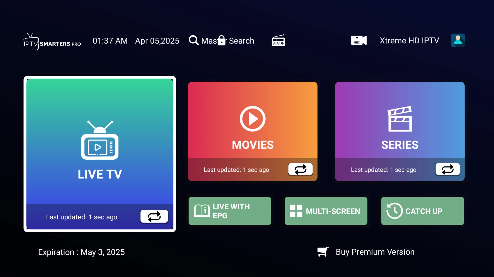 IPTV Smarters Pro home screen