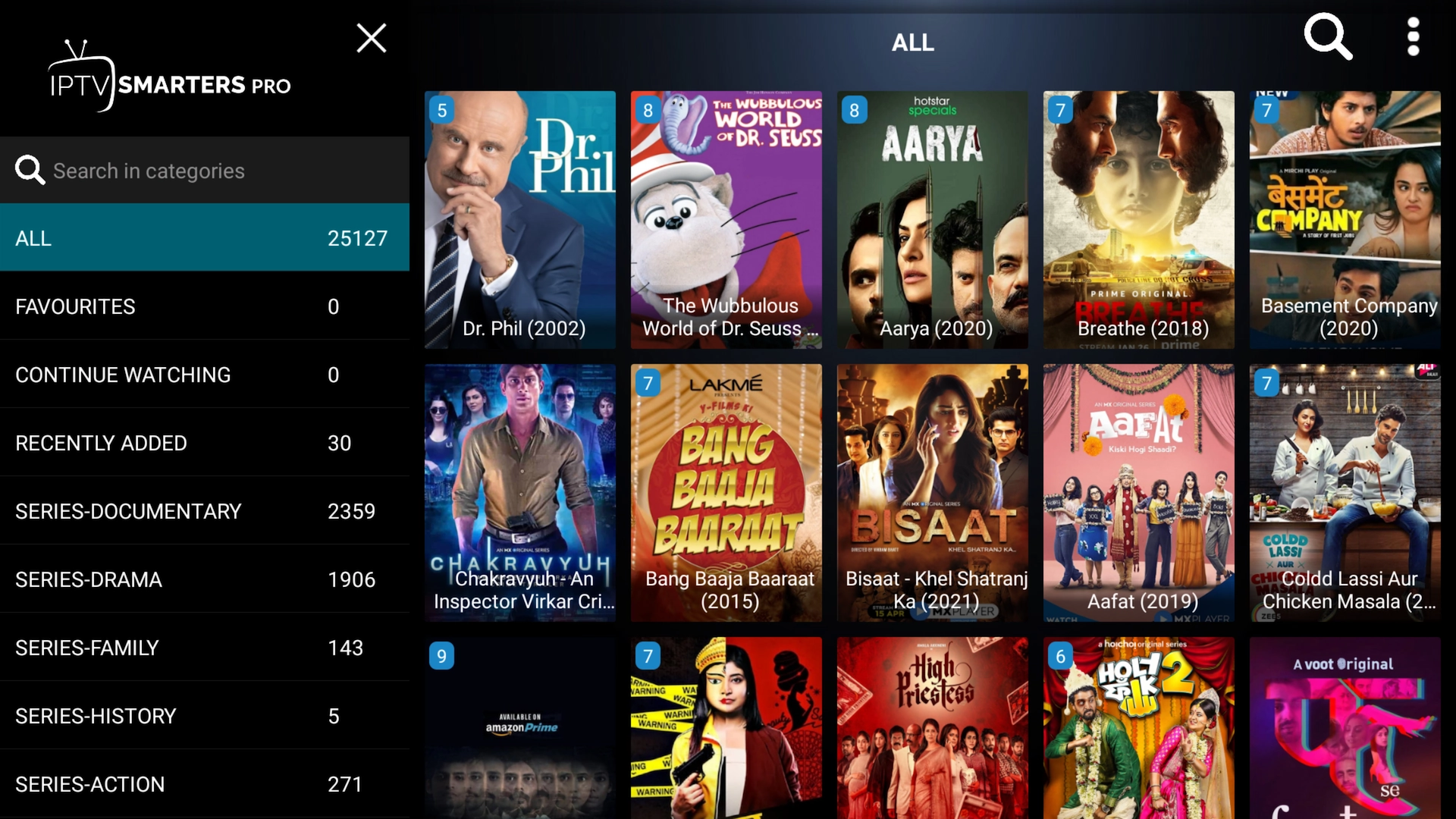 TV Series library in IPTV Smarters Pro