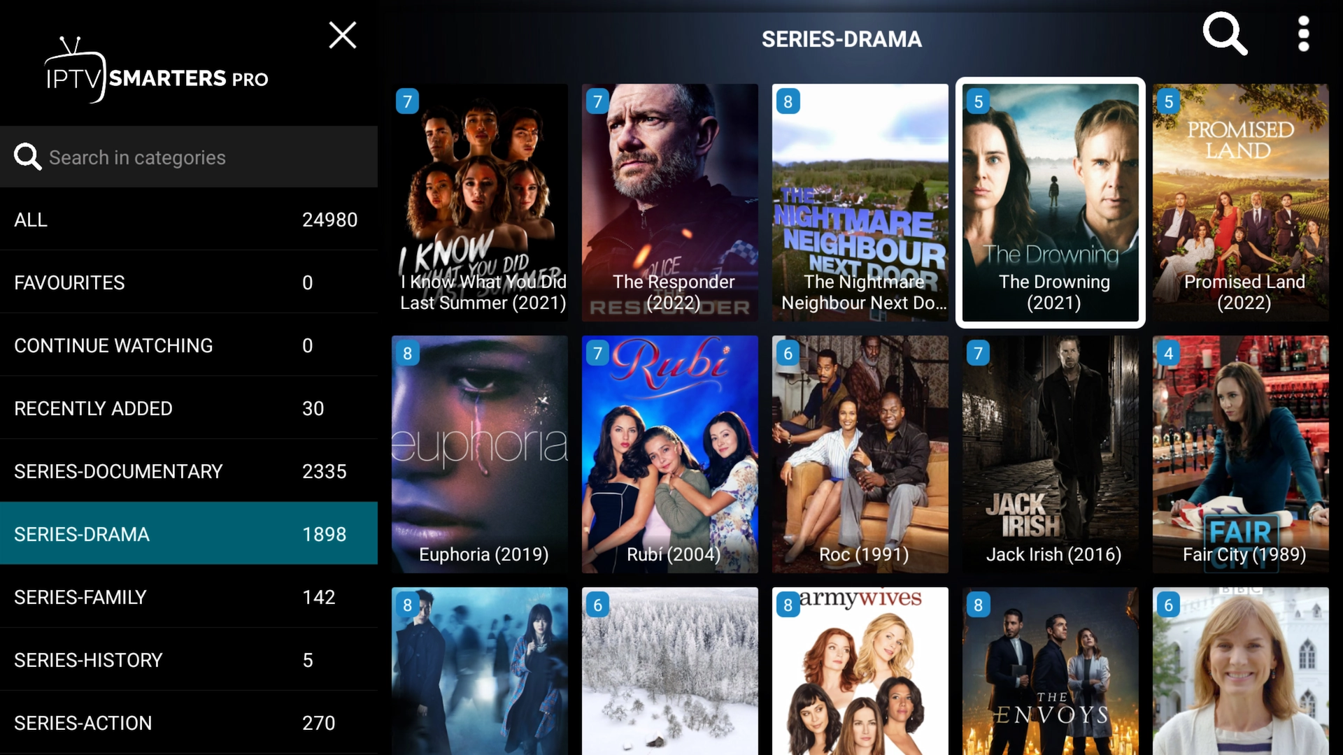 Drama series category in IPTV Smarters Pro