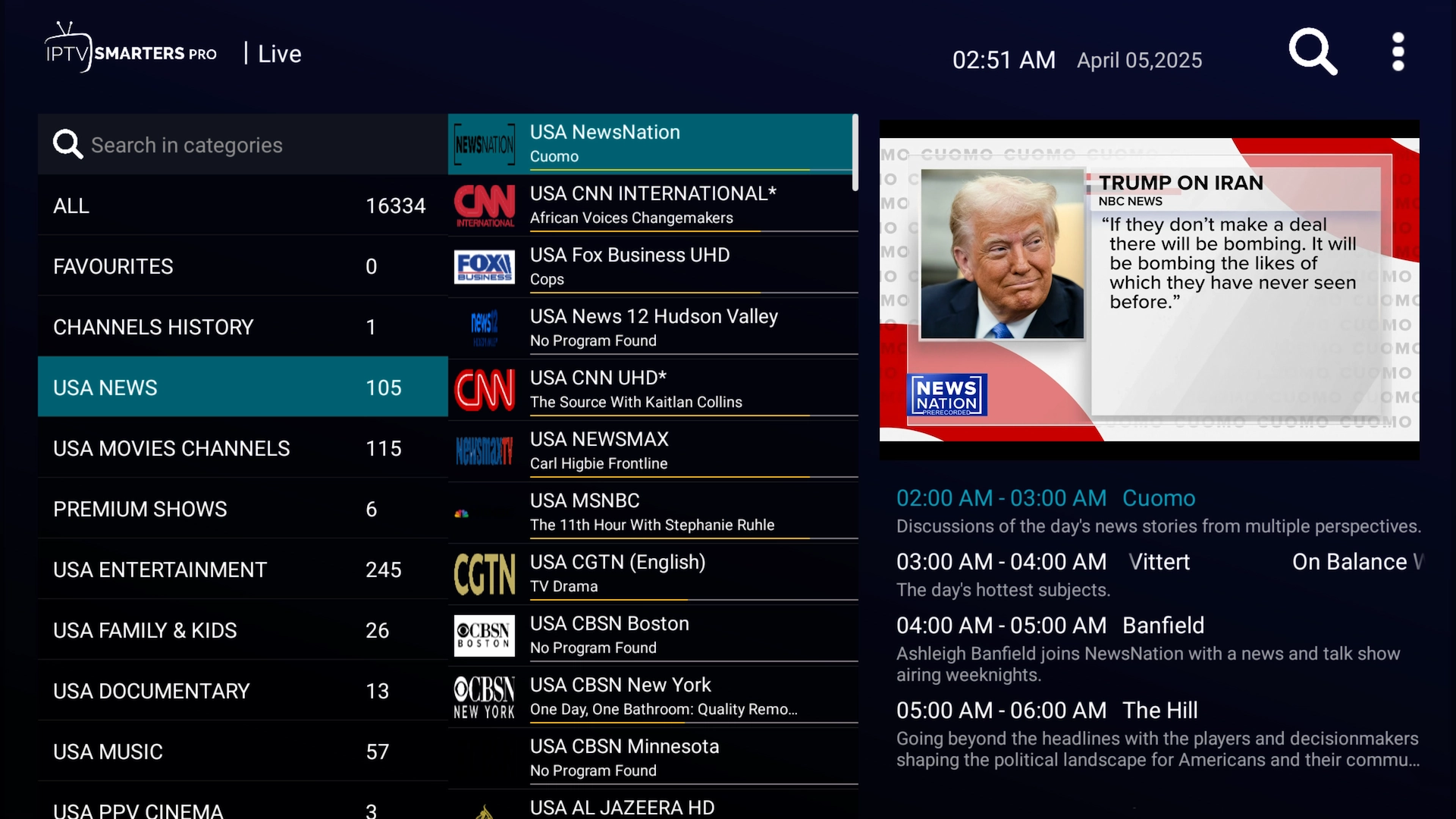 News category in IPTV Smarters Pro