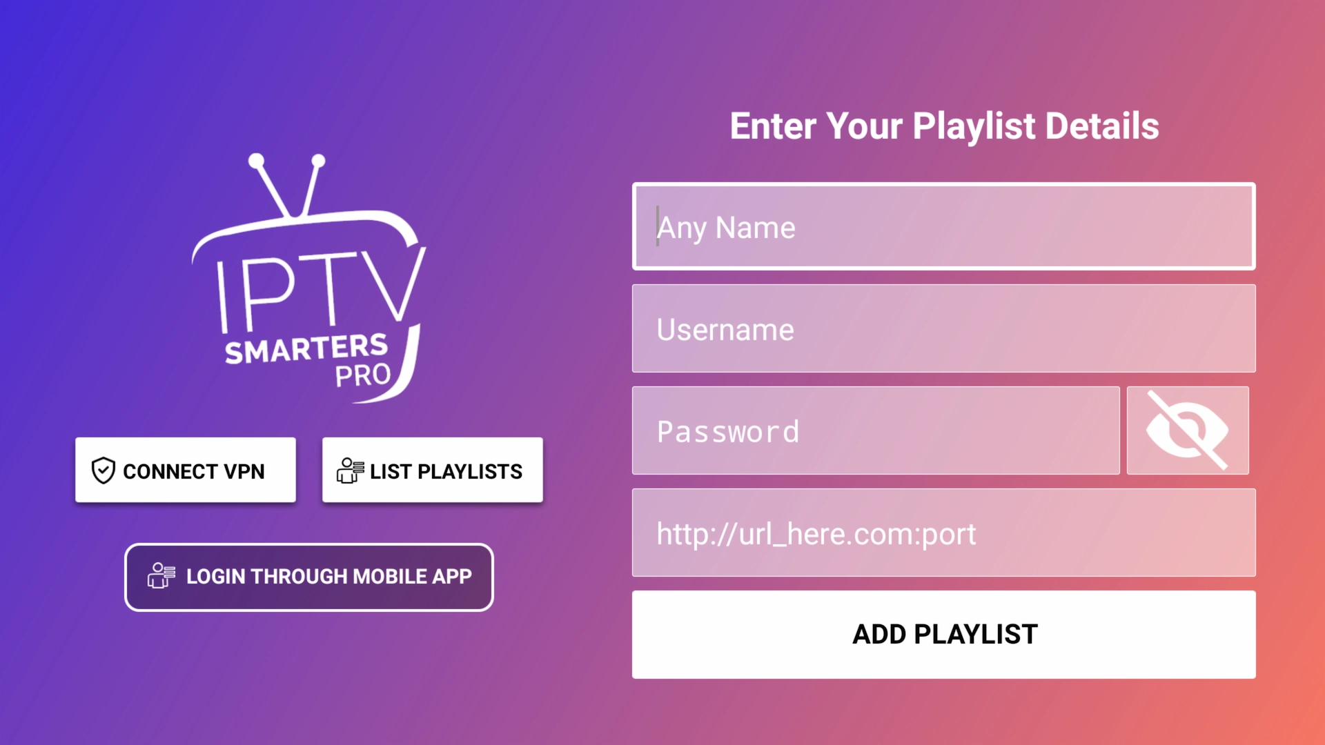 Blank Xtream Codes login form