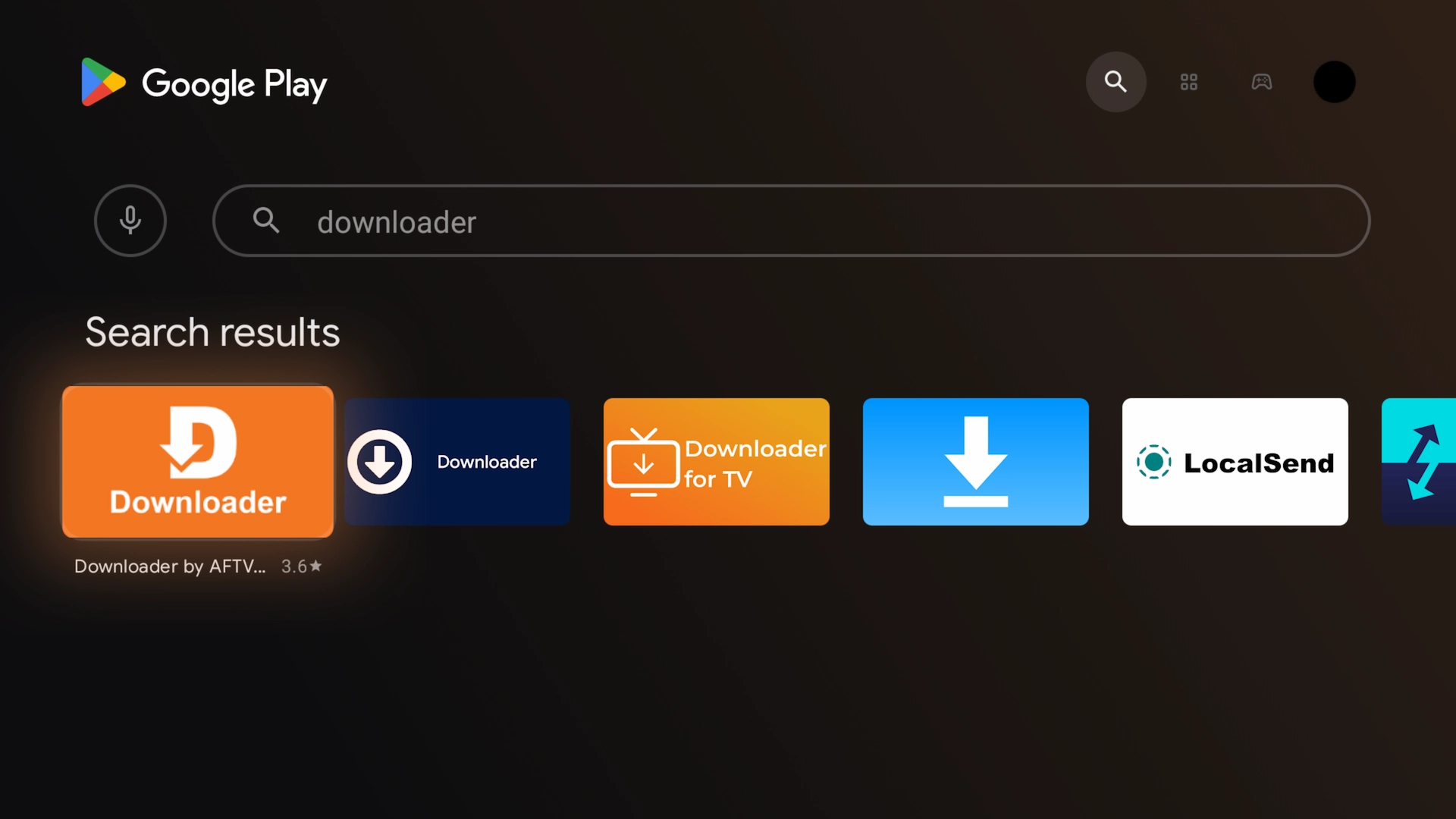 Downloader app search results in Amazon Appstore