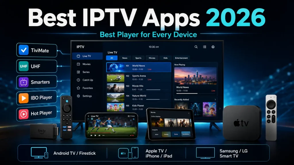 Best IPTV apps in 2026 for Android TV, Firestick, Apple TV, iPhone, Samsung and LG